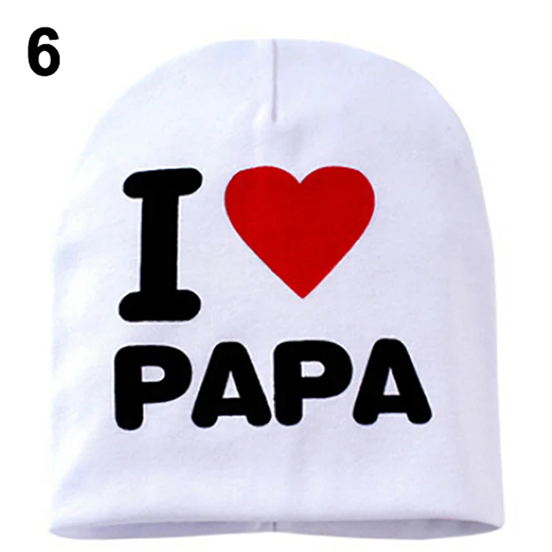 Мягкая теплая вязаная шляпа с принтом I Love Papa Mama хлопковые шапки для мальчиков и