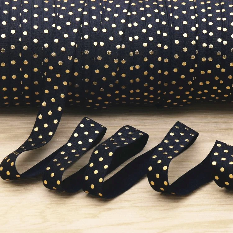 

5/8'' Free shipping dots gold foil printed Fold Elastic FOE headband headwear hairband diy decoration wholesale OEM P5844