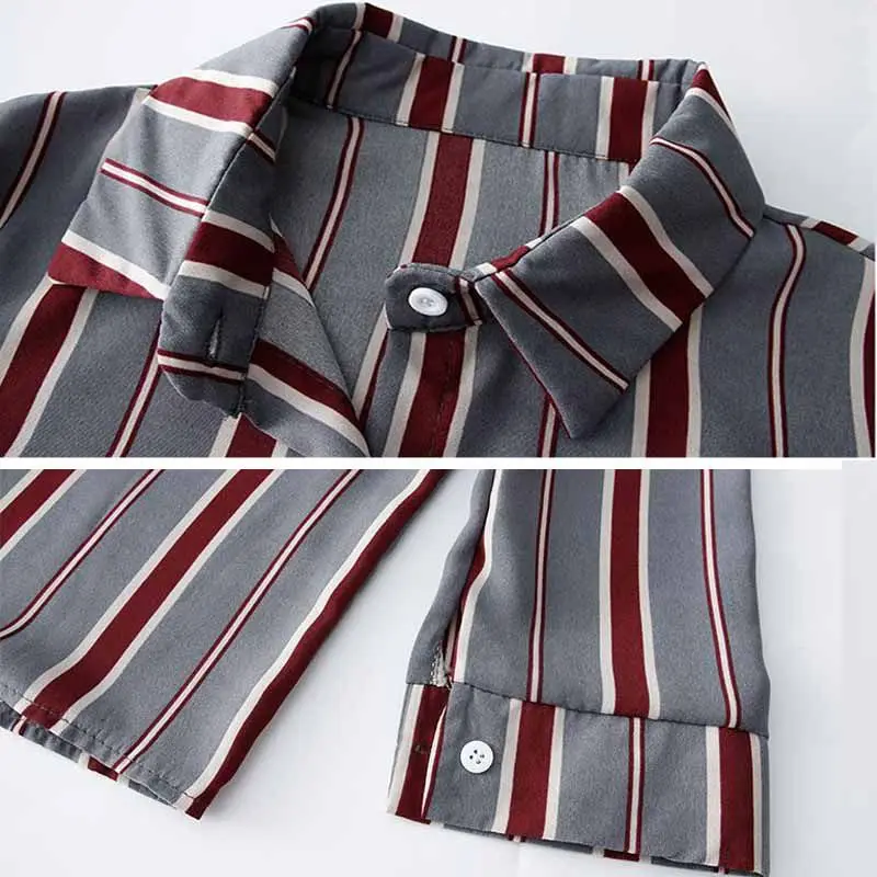 

Women Striped Print Loose Lapel Blouse Vintage Long Sleeve 2019 Spring Casual Tops Turn-down Collar Female Shirt Plus Size 4XL-M
