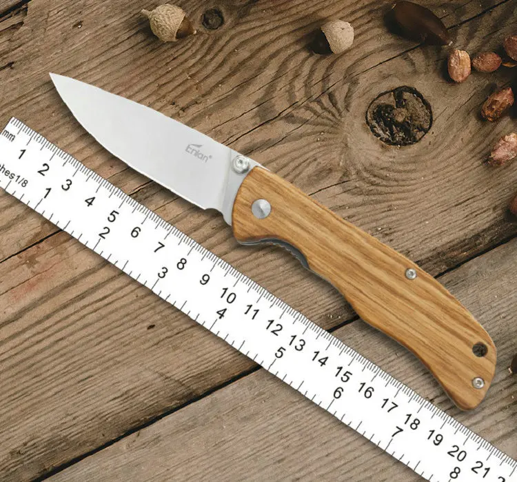 ENLAN L05ZB Wood Handle Folding Knives 8Cr13mov Steel,Hunting Folding Knife Flipper Tactical Combat Outdoor Camping Pocket Knife