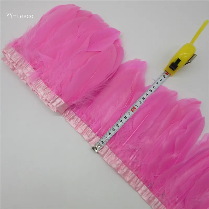 Pink Отделка из белых гусиных перьев 10 ярдов окрашенные гусиные перьевые ленты/15-20 см бахрома гусиный тканевый пояс с перьями DIY декоративные 20 цветов - Цвет: Pink