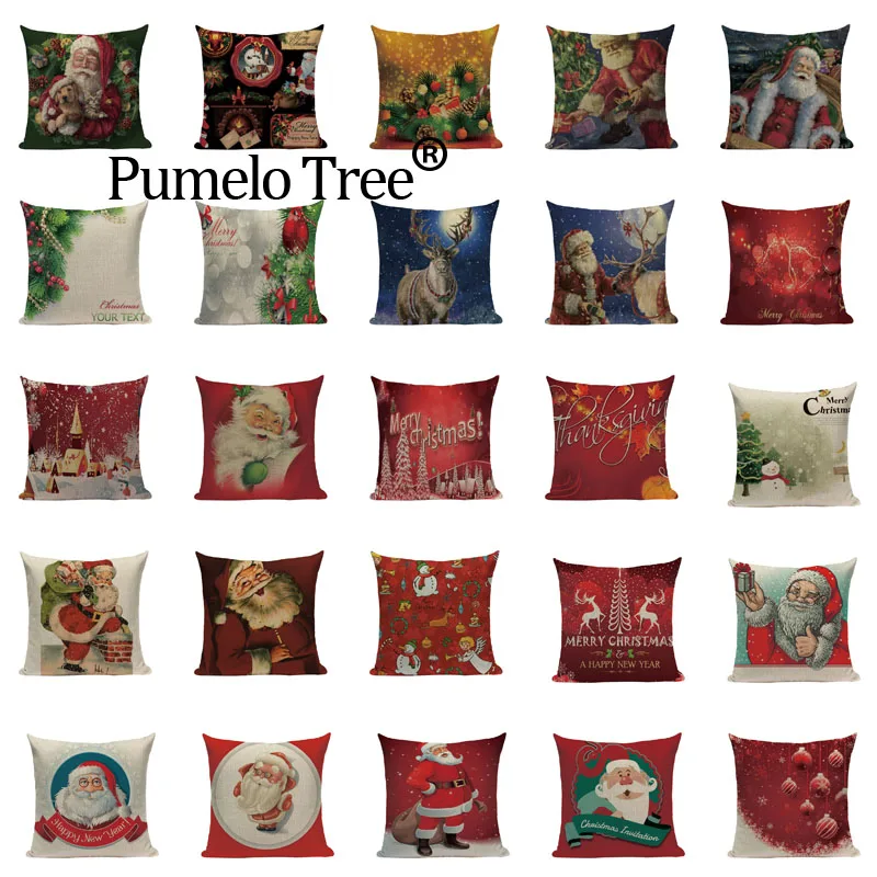 Рождественский чехол с рисунком из хлопка и льна 45x45 см|pillow case square|pillows pillowalmofada