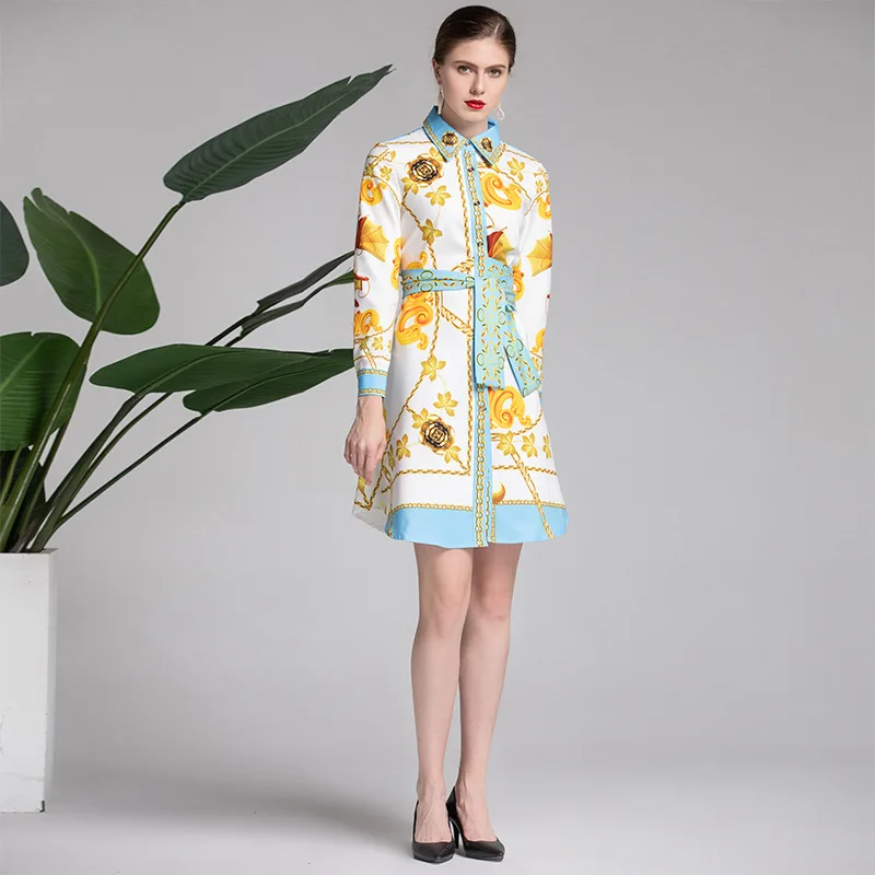 2019 Весна Длинный рукав для женщин платья высокое качество белый и желтый