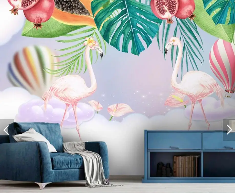 Hot Balloon Tropical Leaves Flamingo Wall Mural for Kids Bedroom Wallpaper Art Decals Contact Paper Wallpapers Rolls | Обустройство