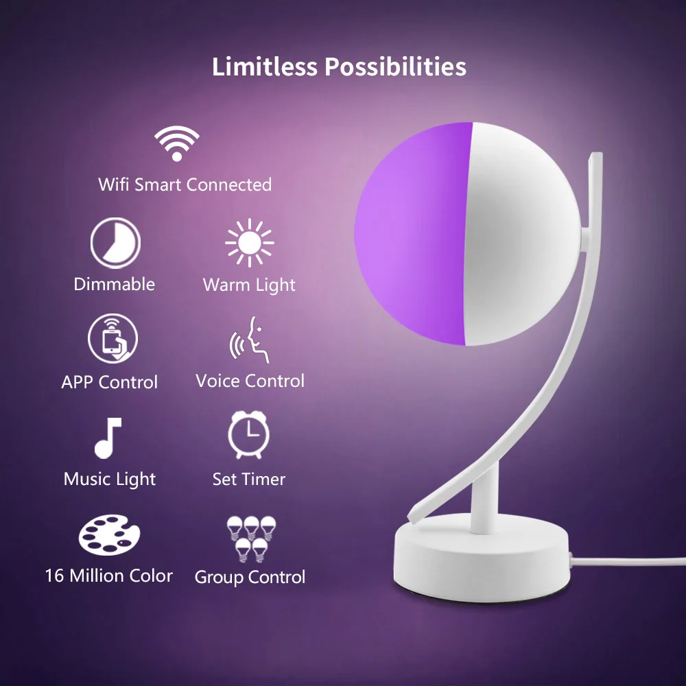 IWOOLE Smart LED Desk Lamp Wifi RGB 16 million color light Dimmable Night Lights 110V 220V 7W Alexa Google Home Table | Лампы и