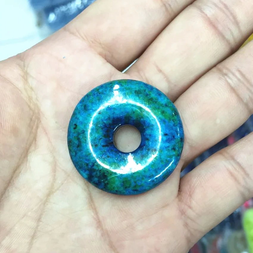 Мода синий синтетический камень хризоколла 35 мм для монет круглый круг прелести