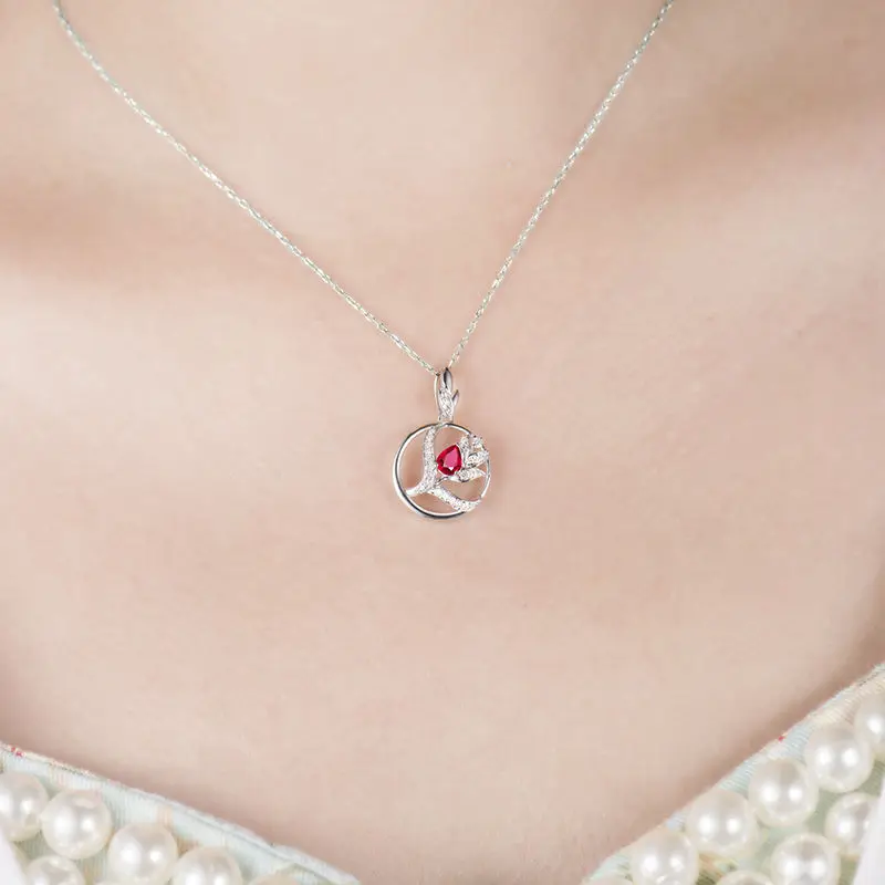 Ожерелье женское из белого золота с рубинами и бриллиантами|diamond ruby pendant|ruby diamond