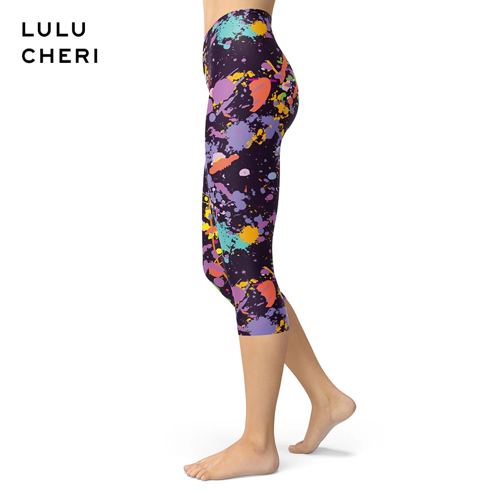 Stranger Things Mall Eleven Capris Women Memphis Style Splash Printed Artistic Tie Dye Brushed Buttery Soft Skinny Slim Leggings | Женская