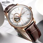 Мужские модные повседневные механические часы MEGIR с кожаным ремешком, простые деловые аналоговые наручные часы для мужчин, розовое золото 62057, GREBN