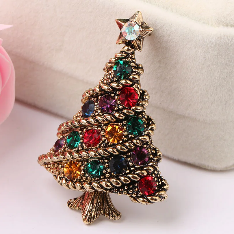 Прекрасный Рождество дерево брошь Винтаж изделия австрийский хрусталь Шпильки