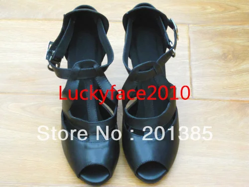 Женские кожаные бальные туфли на каблуке 3 дюйма черные для латинских танцев