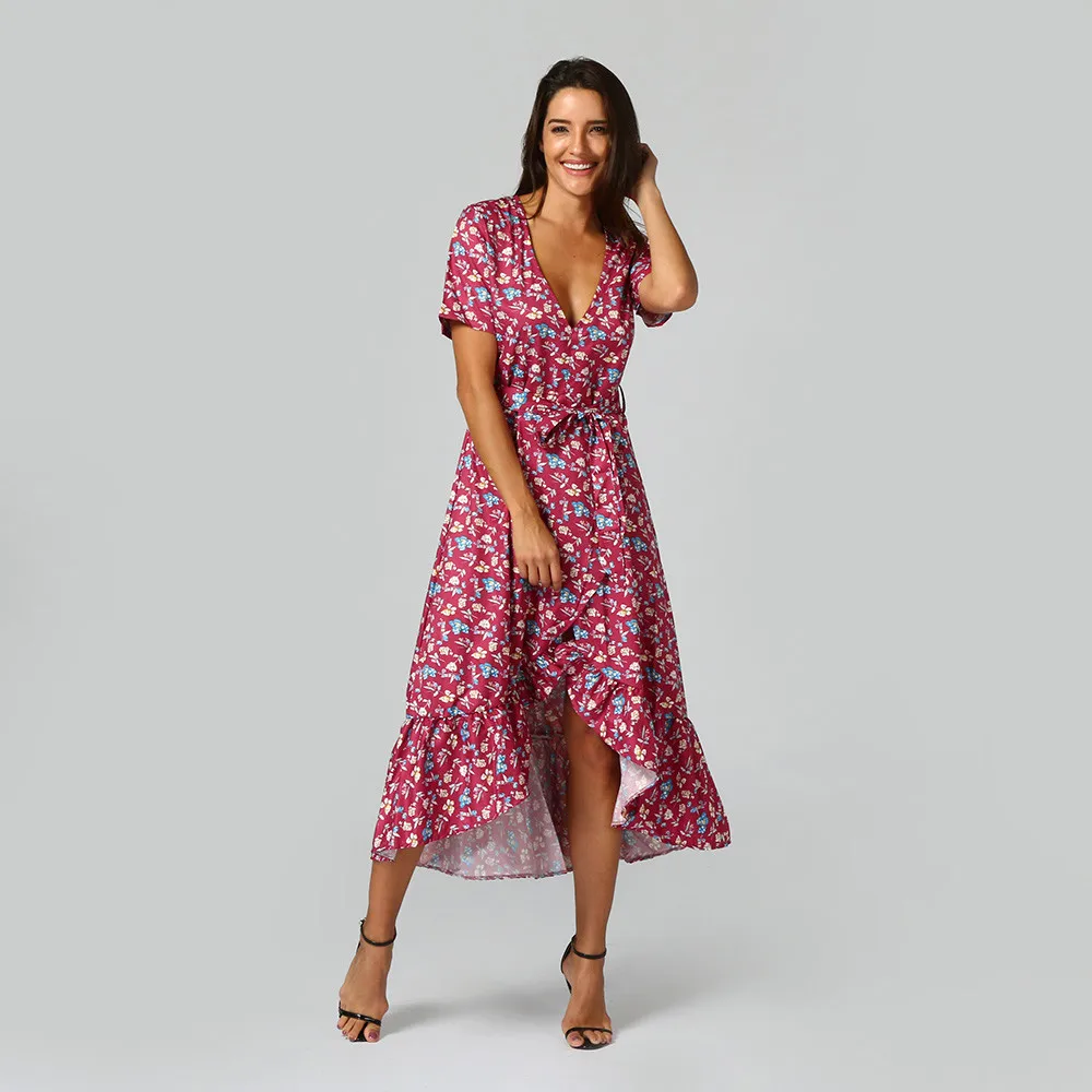 Vestidos de playa 2019 Для женщин с летним принтом длинное Вечеринка платье пляжное