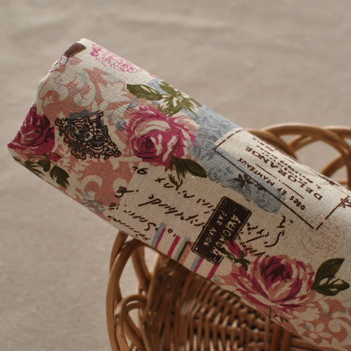 Винтажная ткань из хлопка и льна с принтом красной розы 25 шт. для шитья имитация