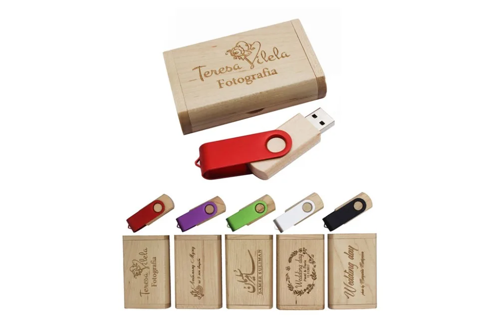JASTER поворотный USB флеш-накопитель 4 ГБ 8 ГБ 16 ГБ 32 ГБ usb 2,0 флеш-накопитель деревянная коробка печать логотипа на заказ