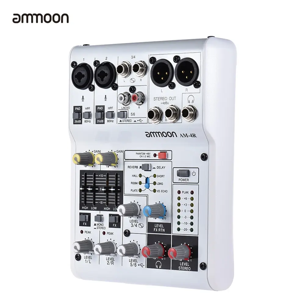 Ammoon AM 4R 6 канальная звуковая карта цифровой аудио миксер встроенный 48В фантомная