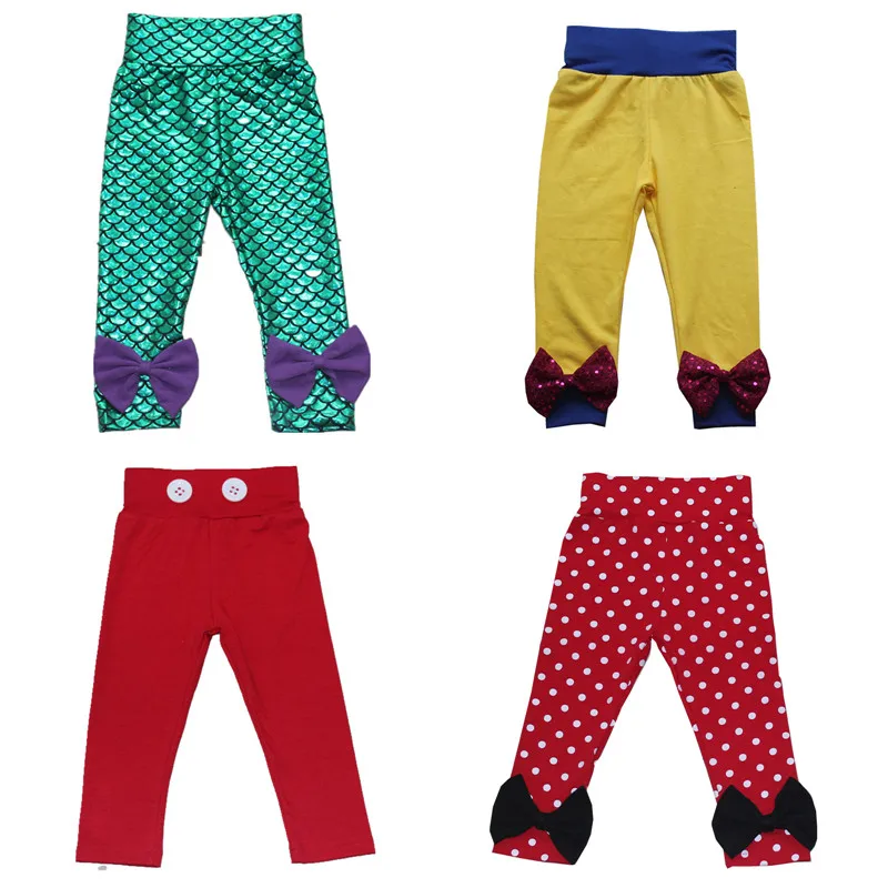 Girls Summer Leggings Harem Princess Mermaid Snow white Kids Pants with Bows Boys Mickey Minnie Children Cotton Elastic | Детская одежда