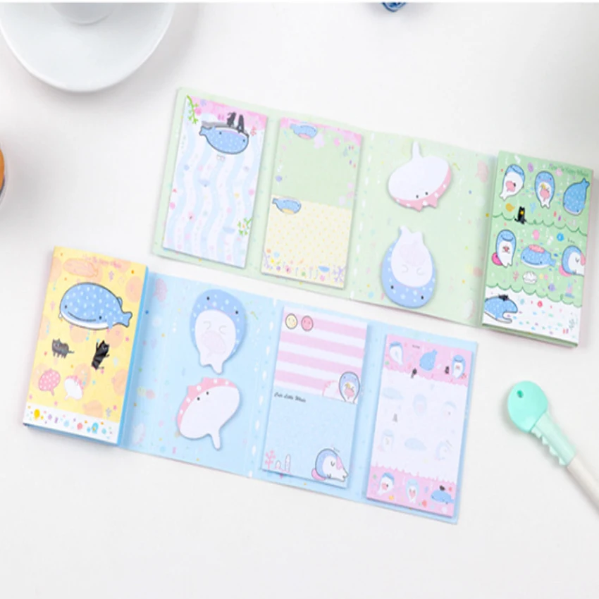 12 шт./лот милый мультяшный КИТ шесть раз липкий блокнот Kawaii Закладка напоминание