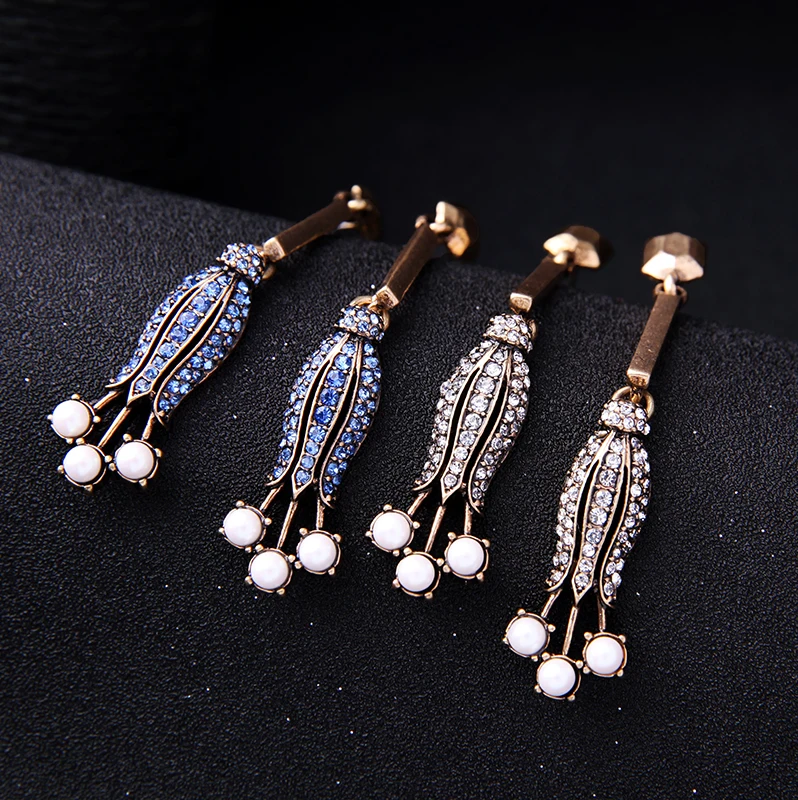 Новое поступление 2017 года кристалл бутон цветка долго кулон Серьги Античное