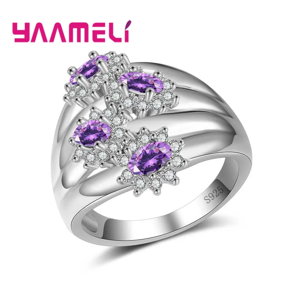 

Noble Beautiful Flowers Cubic Zirconia Real 925 Sterling Silver Finger Rings Austrian Crystal Jewelry For Women Ladies
