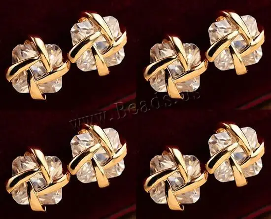 Free shipping!!!Zinc Alloy Stud Earring Exquisite 18K gold plated with cubic zirconia nickel lead &amp cadmium free 10x10mm | Украшения и