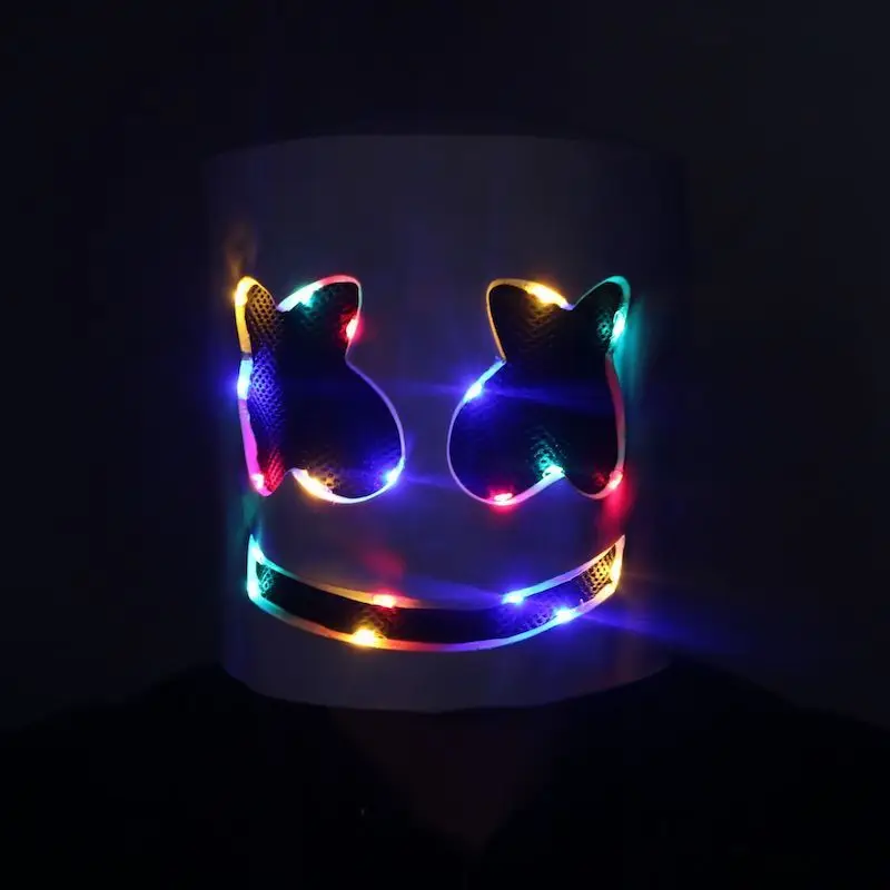 Новинка, светодиодная маска диджея Marshmello, Вечерние Маски со смайликом для детей, взрослых, косплей на Хэллоуин, латексные светодиодные Вечерние Маски Marshmallow - Цвет: Colorful LED Light