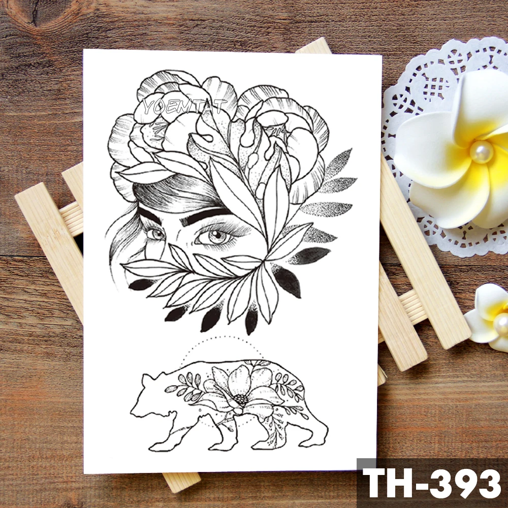 Geometric Flower Rose Eye Leaves Waterproof Temporary Tattoo Sticker Diamond Peony Black Tattoos Body Art Arm Fake Tatoo | Красота и