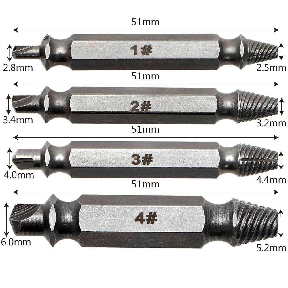 

DIYWORK 4Pcs/set Broken Bolt Remover Damaged Screw Extractor Drill Bit Set Screw Extractor Set Practical Tools Convenience