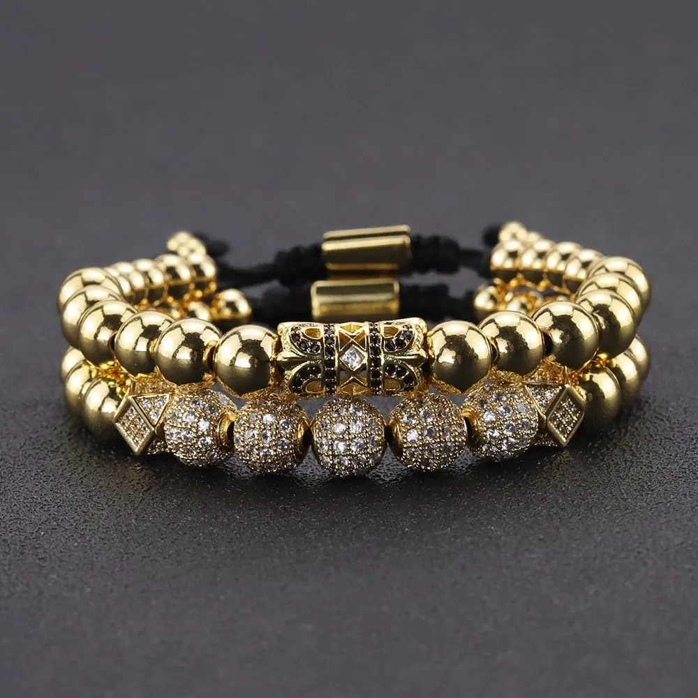 Роскошная циркониевая мужская трубка браслета многоугольник шарма медный шарик