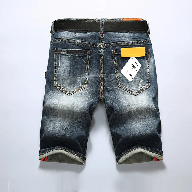 Мужские джинсовые шорты KSTUN темно-синие Стрейчевые брюки в стиле ретро с