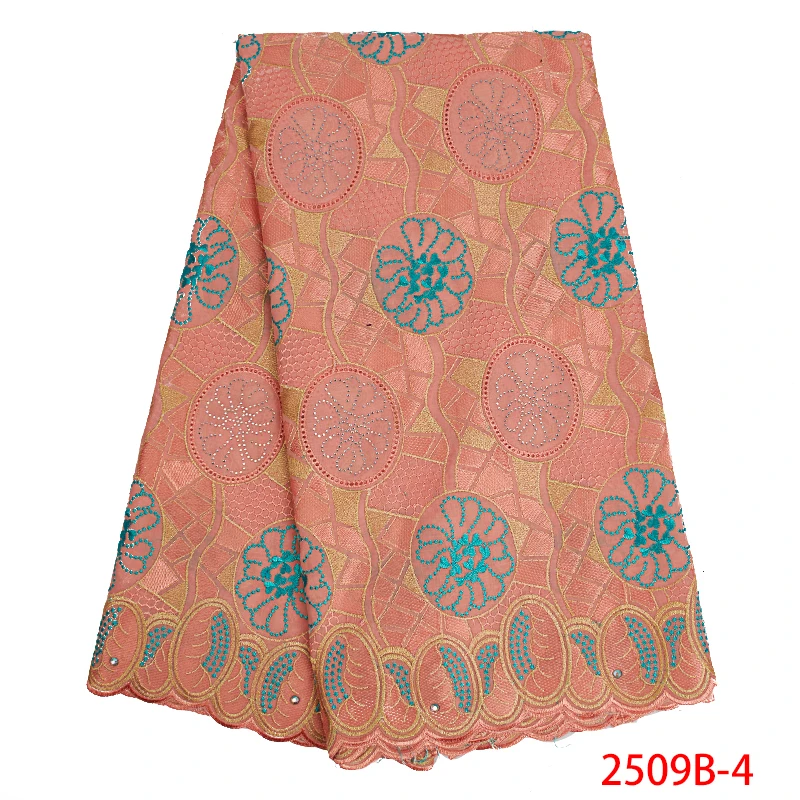 African Swiss Lace Fabric 2019 High Quality Voile in Switzerland Embroidery Cotton with Stones for Dresses KS2509B-6 |