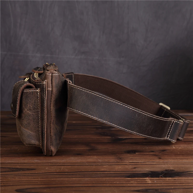 Real Leather men Casual Design Small Waist Bag Cowhide Fashion Hook Bum Bag Waist Belt Pack Cigarette Case 5.5