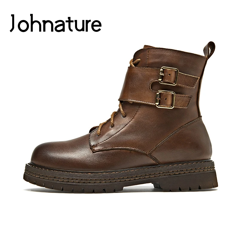 Женские ботильоны из натуральной кожи Johnature повседневные ботинки мартинсы на