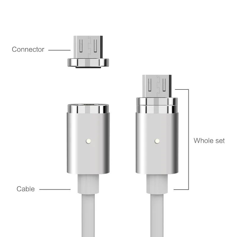 Wsken Mini 2 металлический Магнитный зарядный кабель для iPhone Samsung HTC 8Pin и Micro USB штекер