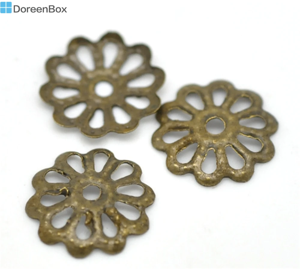 Doreen Box прекрасный античный бронзовый цветок концевые колпачки из бисера 8 мм (3/8