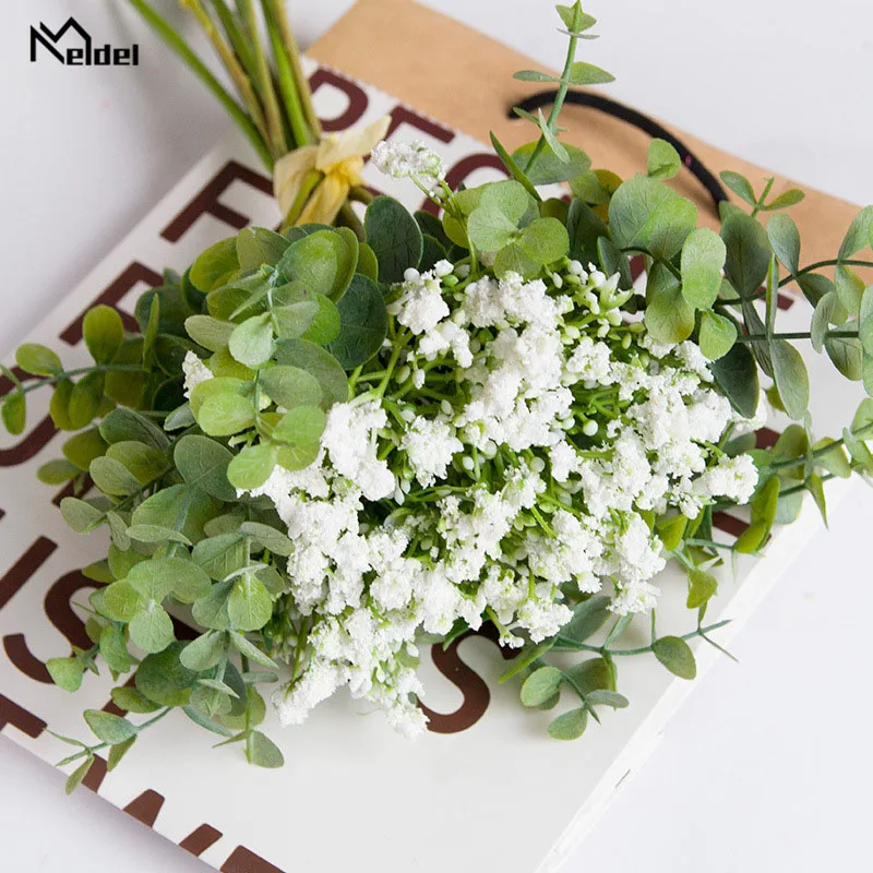 Meldel Wedding Bouquet Bridesmaid Babysbreath Bouquets Artificial White Bunch of Flowers DIY Home Party Office Decor | Свадьбы и