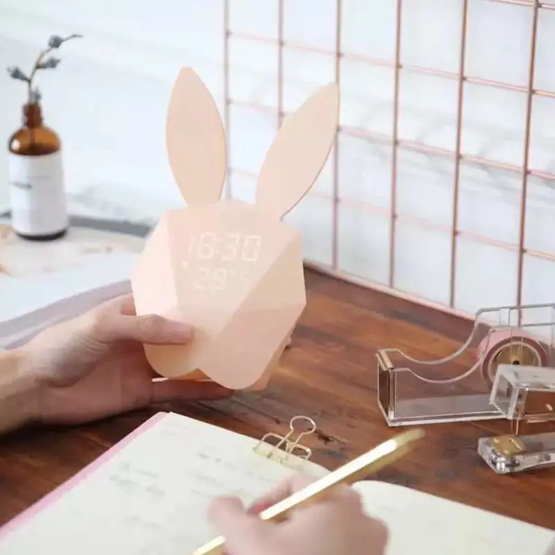Cute Rabbit Shape LED Night Light Rechargeable Table Wall Digital Sound Control Alarm Clock For Home Decor | Освещение