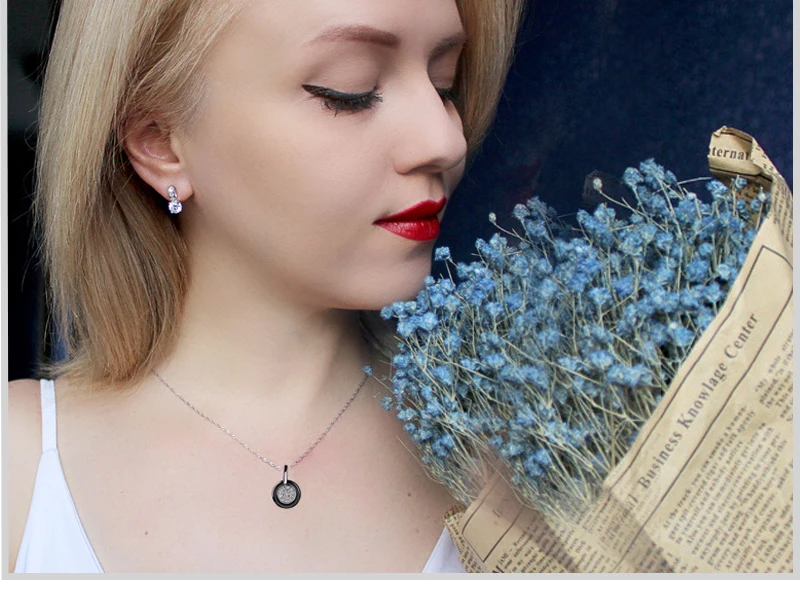 Серебряный цвет, модный керамический ювелирный набор, кубический циркон, массивная Длинная подвеска, ожерелье и серьги-гвоздики, свадебные ювелирные изделия для женщин