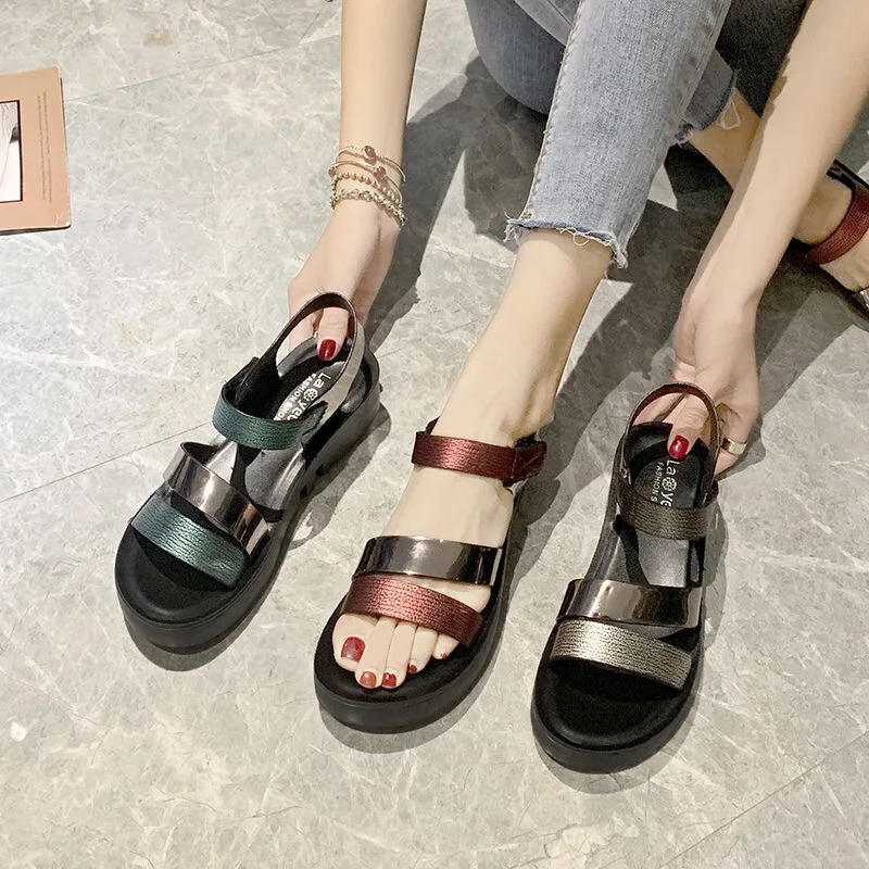 SMTZZJ 2019 Summer Hollow Hook Loop Women Girls Student Casual Sandals Black Green Flat Soft Breathable Comfort Beach shoes | Обувь