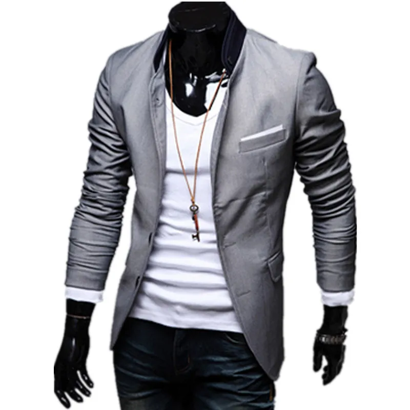 Мужские корейской slim fit Модный хлопковый Блейзер пиджак черного синего и