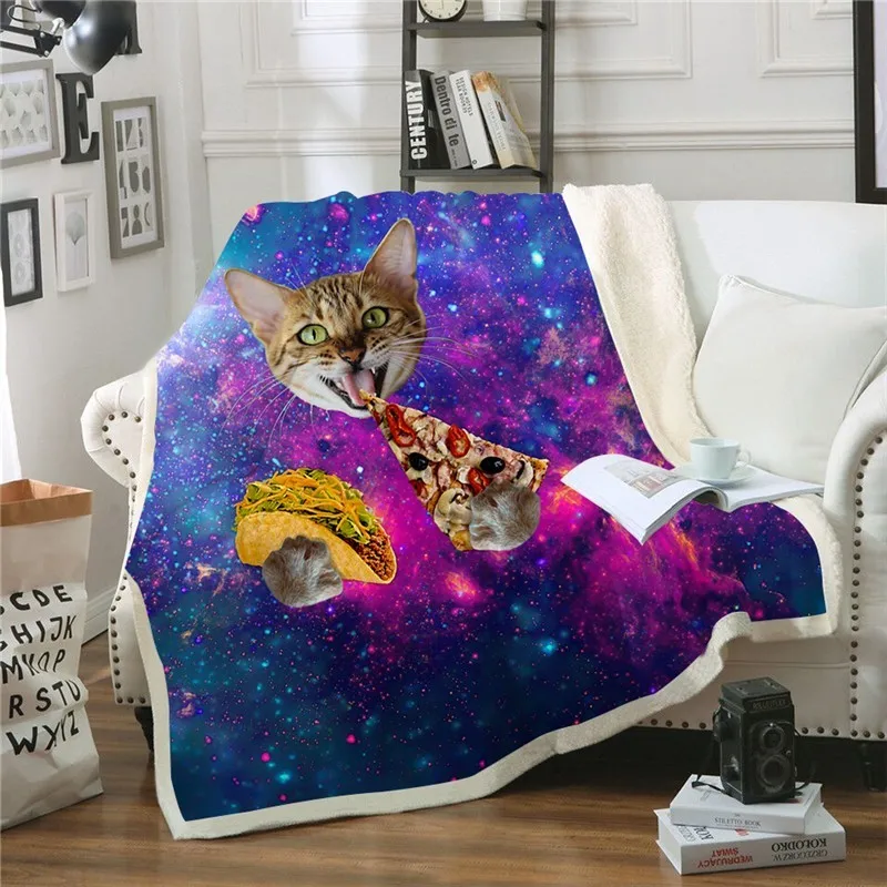 Galaxy Cat животное 3d печать одеяло на искусственном меху Стираемое покрывало офис