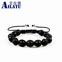 ailatu powerful 10mm black matte onyx stone beads with lava stone suited to be men gifts braiding macrame bracelet