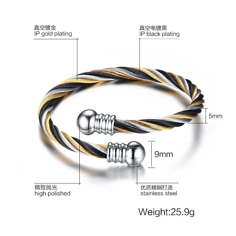 Мужские и женские очаровательные браслеты из золотистой проволоки титановой