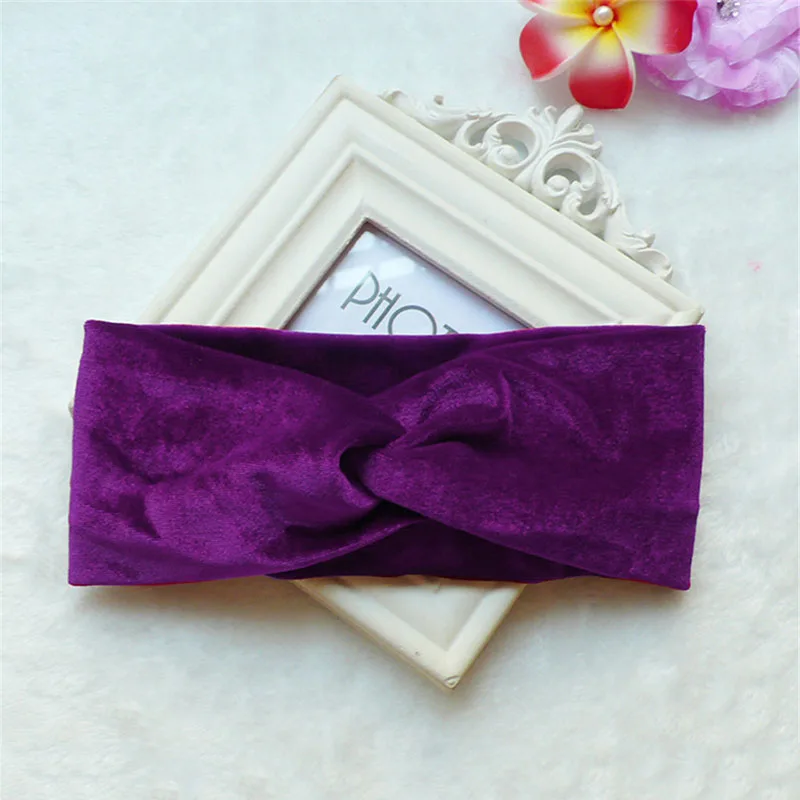 9cm Purple Распродажа, зимняя теплая вязаная повязка на голову с ушками, тюрбан для женщин, бархатный бант, широкая эластичная повязка для головы, повязка на голову, аксессуары для волос - Цвет: 9cm Purple
