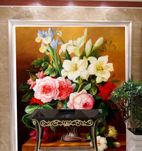 

Custom Photo wallpaper classical painting flower wallpaper European landscape painting entrance wallpaper mural