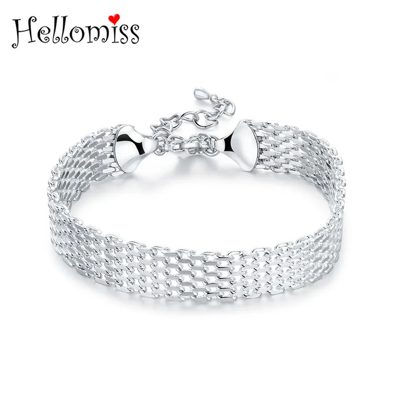 

Wide Mesh Bracelets for Women 7 Inch 925 Silver Bracelet Fashion Brand Jewelry Classic Design Wristband Woman Pulseira Feminino