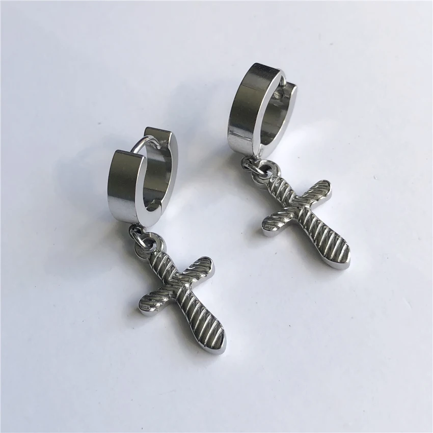 UVW0247 2pc Punk Carving Cross Drop Earrings Stainless Steel Pendientes Kpop BTS Men's Brincos | Украшения и аксессуары
