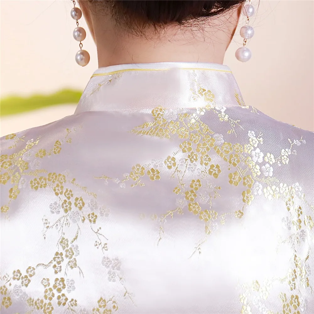 Шанхай история короткие Cheongsam Топ Традиционный китайский искусственный шелк/Атласный топ Дракон и Феникс Вышивка Блузка Топ Qipao рубашка