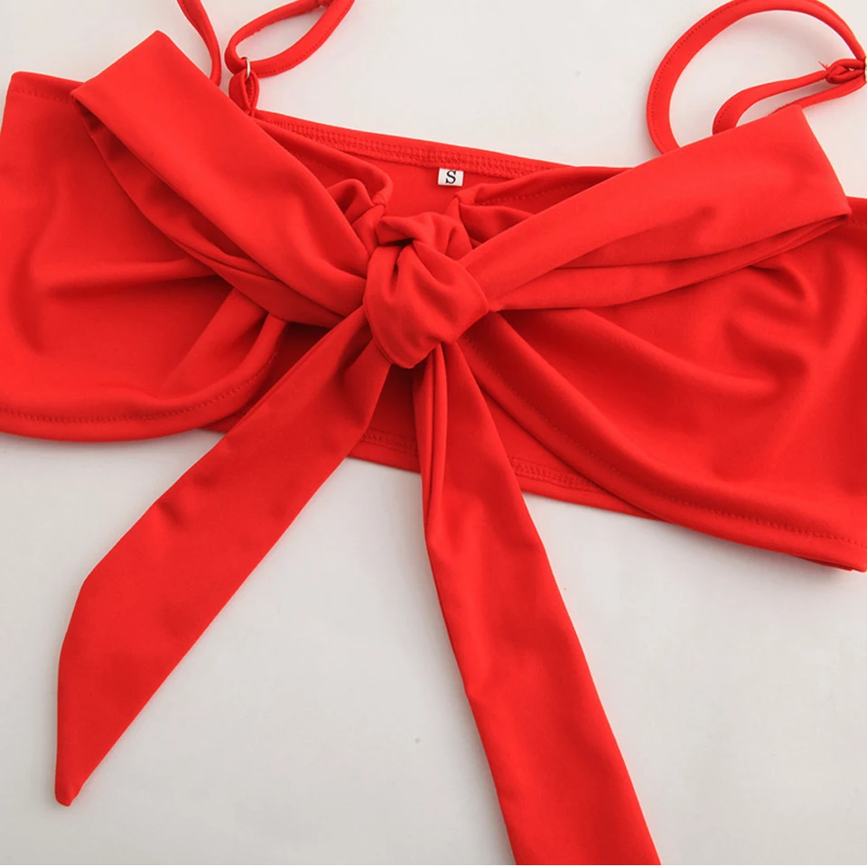 Karlofea женское платье с рюшами и лямкой на шее однотонное красное пляжное