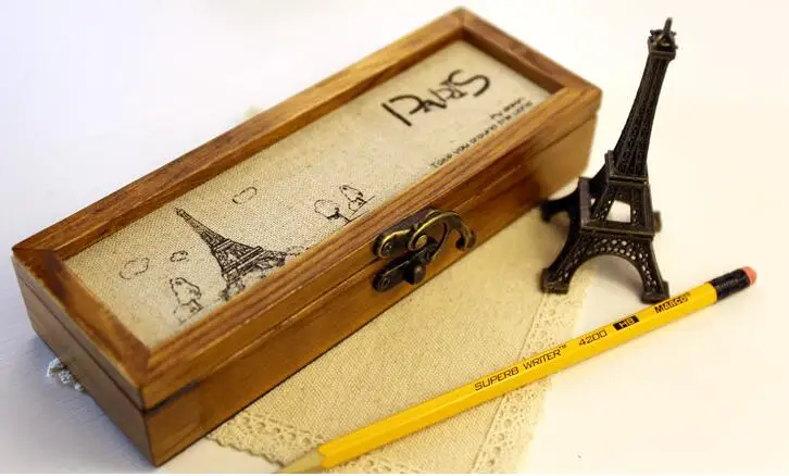 Винтажный Деревянный чехол для карандашей с изображением Парижской башни