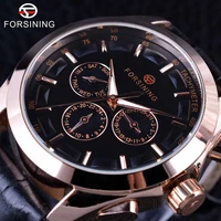 forsining 2017 3 dial 6 hands rose golden case genuine leather strap mens watch top brand luxury automatic watch male wristwatch